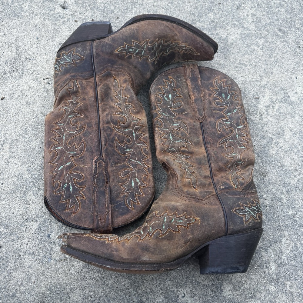 Dan Post Women's Cowboy Boots Size 7.5 M Embroidered Turquoise Brown DP3559‎
